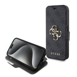 Guess 4G Big Metal Logo Book Wallet Case hoesje voor Apple iPhone 15 Pro - Grijs
