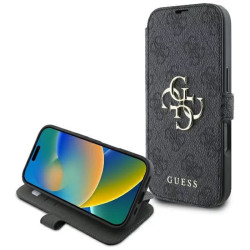 Guess 4G Big Metal Logo Book Wallet Case hoesje voor Apple iPhone 16 Pro Max - Zwart