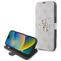 Guess 4G Big Metal Logo Book Wallet Case hoesje voor Apple iPhone 16 Pro - Roze