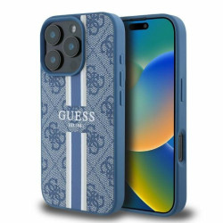 Guess 4G Printed Stripes Hard Case Back Cover hoesje met MagSafe voor Apple iPhone 16 Pro Max - Blauw