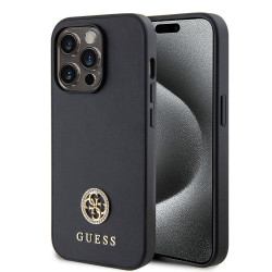 Guess 4G Strass Metal Logo Hard Case Back Cover hoesje voor Apple iPhone 15 Pro - Zwart