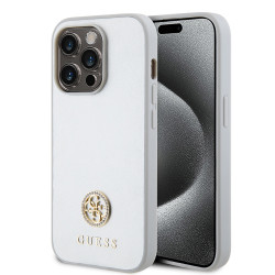 Guess 4G Strass Metal Logo Hard Case Back Cover hoesje voor Apple iPhone 15 Pro - Zilver
