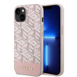 Guess GCube Stripes Hard Case Back Cover hoesje met MagSafe voor Apple iPhone 14 - Roze