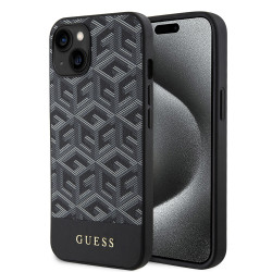 Guess GCube Stripes Hard Case Back Cover hoesje met MagSafe voor Apple iPhone 15 - Zwart