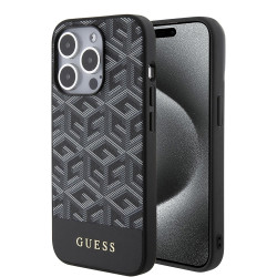 Guess GCube Stripes Hard Case Back Cover hoesje met MagSafe voor Apple iPhone 15 Pro - Zwart