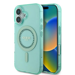 Guess IML Rhinestones Back Cover hoesje met MagSafe voor Apple iPhone 16 - Groen