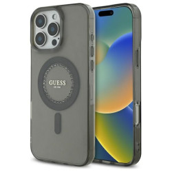 Guess IML Rhinestones Back Cover hoesje met MagSafe voor Apple iPhone 16 Pro - Zwart