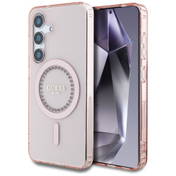 Guess IML Rhinestones Back Cover hoesje met MagSafe voor Samsung Galaxy S25 - Roze