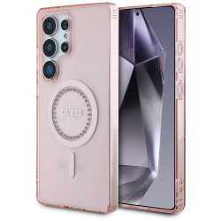 Guess IML Rhinestones Back Cover hoesje met MagSafe voor Samsung Galaxy S25 Ultra - Roze