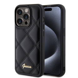 Guess Quilted Puffed Metal Logo Back Cover hoesje voor Apple iPhone 15 Pro - Zwart