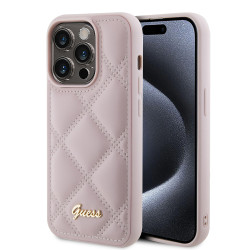 Guess Quilted Puffed Metal Logo Back Cover hoesje voor Apple iPhone 15 Pro - Roze