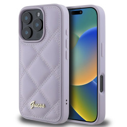 Guess Quilted Puffed Metal Logo Back Cover hoesje voor Apple iPhone 16 Pro Max - Paars