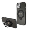 Guess Ring Stand Script Glitter Back Cover hoesje met MagSafe voor Apple iPhone 15 Plus - Zwart 0