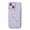Guess Ring Stand Script Glitter Back Cover hoesje met MagSafe voor Apple iPhone 15 Plus - Paars 2