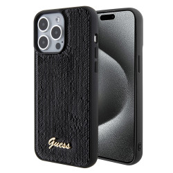 Guess Sequin Script Metal Back Cover hoesje voor Apple iPhone 15 Pro Max - Zwart