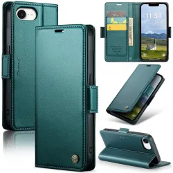 CASEME Litchi Texture Book Wallet Case hoesje voor Apple iPhone 17e/16e - Groen