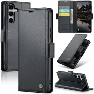 CASEME Litchi Texture Book Wallet Case hoesje voor Samsung Galaxy S25 Plus - Zwart