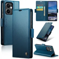 CASEME Litchi Texture Book Wallet Case hoesje voor Oppo Reno13 F 4G/5G / Reno13 FS 5G - Blauw