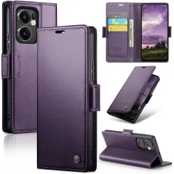 CASEME Litchi Texture Book Wallet Case hoesje voor Oppo Reno13 F 4G/5G / Reno13 FS 5G - Paars