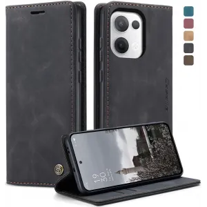 CASEME Retro Texture Book Wallet Case hoesje voor Oppo Reno13 - Zwart