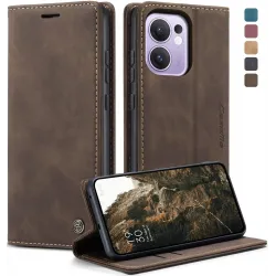 CASEME Retro Texture Book Wallet Case hoesje voor Oppo Reno13 F 4G/5G / Reno13 FS 5G - Donkerbruin