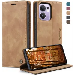 CASEME Retro Texture Book Wallet Case hoesje voor Oppo Reno13 F 4G/5G / Reno13 FS 5G - Lichtbruin