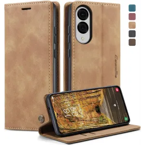 CASEME Retro Texture Book Wallet Case hoesje voor Samsung Galaxy S25 Edge - Lichtbruin