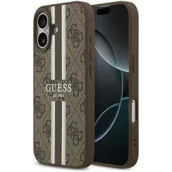 Guess 4G Printed Stripes Hard Case Back Cover hoesje met MagSafe voor Apple iPhone 17 - Bruin