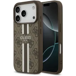 Guess 4G Printed Stripes Hard Case Back Cover hoesje met MagSafe voor Apple iPhone 17 Pro - Bruin