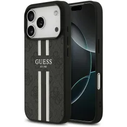 Guess 4G Printed Stripes Hard Case Back Cover hoesje met MagSafe voor Apple iPhone 17 Pro Max - Zwart