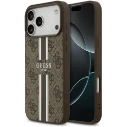 Guess 4G Printed Stripes Hard Case Back Cover hoesje met MagSafe voor Apple iPhone 17 Pro Max - Bruin