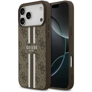 Guess 4G Printed Stripes Hard Case Back Cover hoesje met MagSafe voor Apple iPhone 17 Pro Max - Bruin