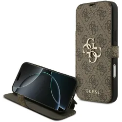 Guess 4G Big Metal Logo Book Wallet Case hoesje voor Apple iPhone 17 Pro Max - Bruin