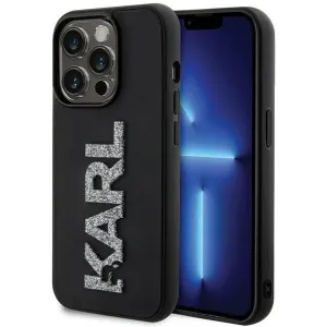 Karl Lagerfeld 3D Rubber Glitter Logo Back Cover hoesje voor Apple iPhone 15 Pro - Zwart