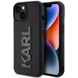 Karl Lagerfeld 3D Rubber Glitter Logo Back Cover hoesje voor Apple iPhone 15 Plus/14 Plus - Zwart