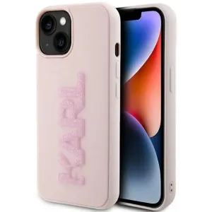 Karl Lagerfeld 3D Rubber Glitter Logo Back Cover hoesje voor Apple iPhone 15 Plus/14 Plus - Roze