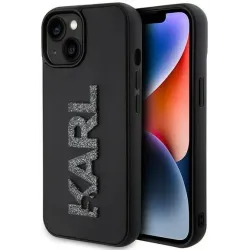 Karl Lagerfeld 3D Rubber Glitter Logo Back Cover hoesje voor Apple iPhone 15 - Zwart