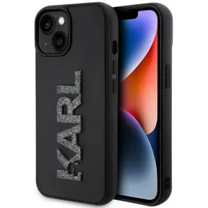 Karl Lagerfeld 3D Rubber Glitter Logo Back Cover hoesje voor Apple iPhone 15 - Zwart