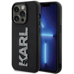 Karl Lagerfeld 3D Rubber Glitter Logo Back Cover hoesje voor Apple iPhone 15 Pro Max - Zwart