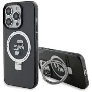 Karl Lagerfeld Ring Stand Karl & Choupette Hard Case Back Cover hoesje met MagSafe voor Apple iPhone 15 Pro - Zwart