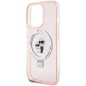 Karl Lagerfeld Ring Stand Karl & Choupette Hard Case Back Cover hoesje met MagSafe voor Apple iPhone 15 Pro - Roze