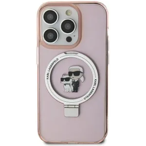 Karl Lagerfeld Ring Stand Karl & Choupette Hard Case Back Cover hoesje met MagSafe voor Apple iPhone 15 Plus/14 Plus - Roze