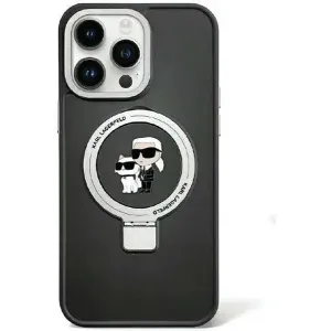 Karl Lagerfeld Ring Stand Karl & Choupette Hard Case Back Cover hoesje met MagSafe voor Apple iPhone 15 - Zwart