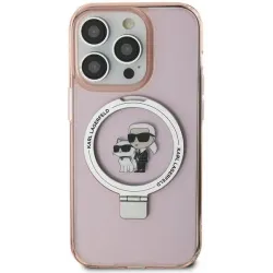 Karl Lagerfeld Ring Stand Karl & Choupette Hard Case Back Cover hoesje met MagSafe voor Apple iPhone 15 - Roze