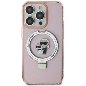 Karl Lagerfeld Ring Stand Karl & Choupette Hard Case Back Cover hoesje met MagSafe voor Apple iPhone 15 - Roze