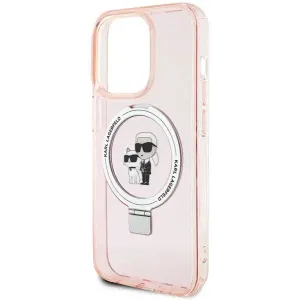 Karl Lagerfeld Ring Stand Karl & Choupette Hard Case Back Cover hoesje met MagSafe voor Apple iPhone 15 Pro Max - Roze