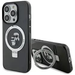 Karl Lagerfeld Ring Stand Karl & Choupette Hard Case Back Cover hoesje met MagSafe voor Apple iPhone 14 Pro - Zwart