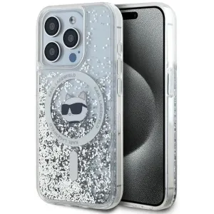 Karl Lagerfeld Liquid Glitter Choupette Head Back Cover hoesje met MagSafe voor Apple iPhone 14 Pro Max - Transparant