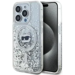 Karl Lagerfeld Liquid Glitter Choupette Head Back Cover hoesje met MagSafe voor Apple iPhone 15 Pro - Transparant