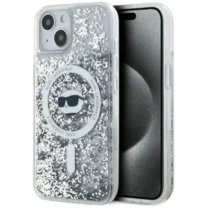 Karl Lagerfeld Liquid Glitter Choupette Head Back Cover hoesje met MagSafe voor Apple iPhone 15 Plus/14 Plus - Transparant
